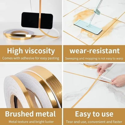 50M Self-Adhesive Brushed Gold & Silver Floor Edging Tape