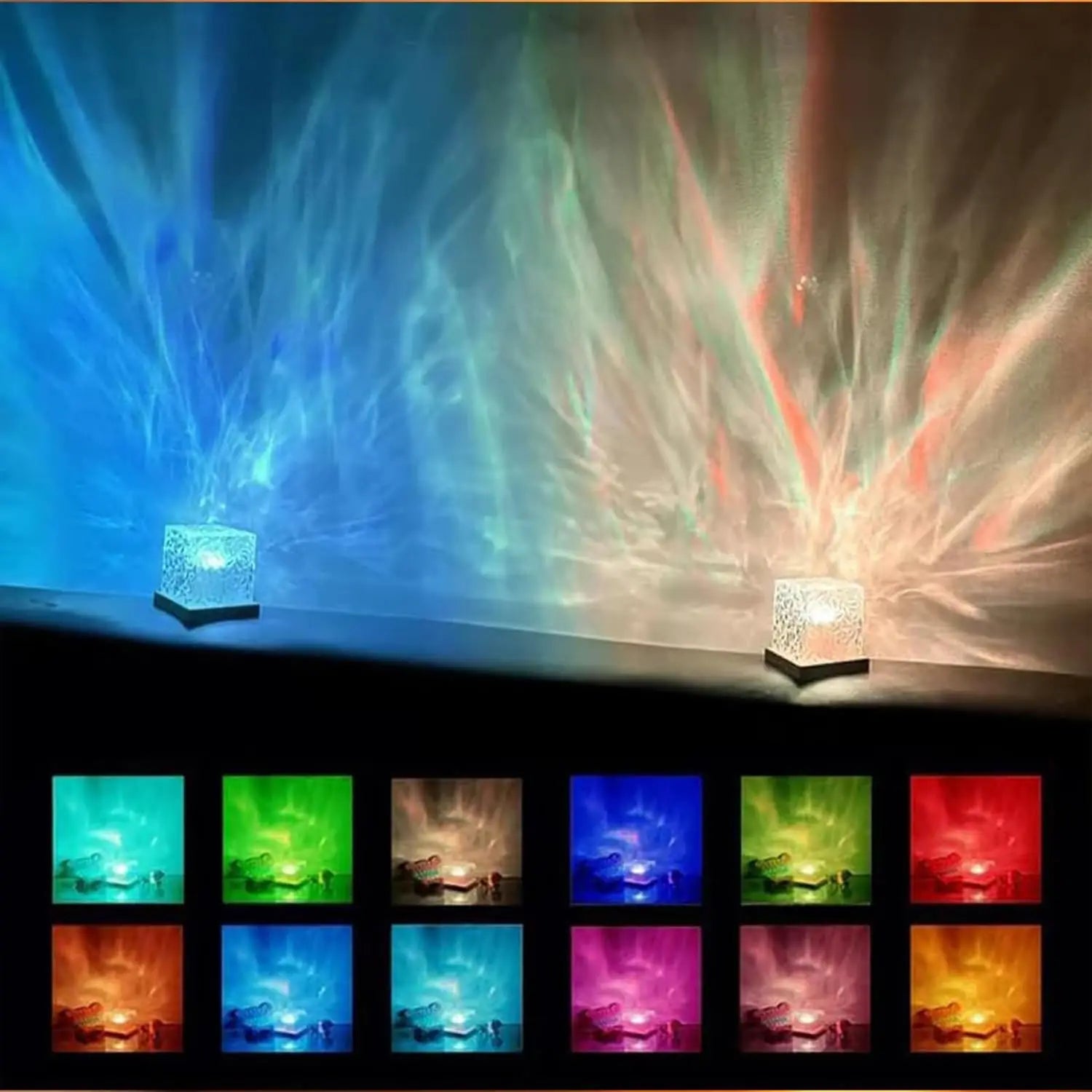 16-Color Northern Lights Cube & Ocean Wave Projector Lamp